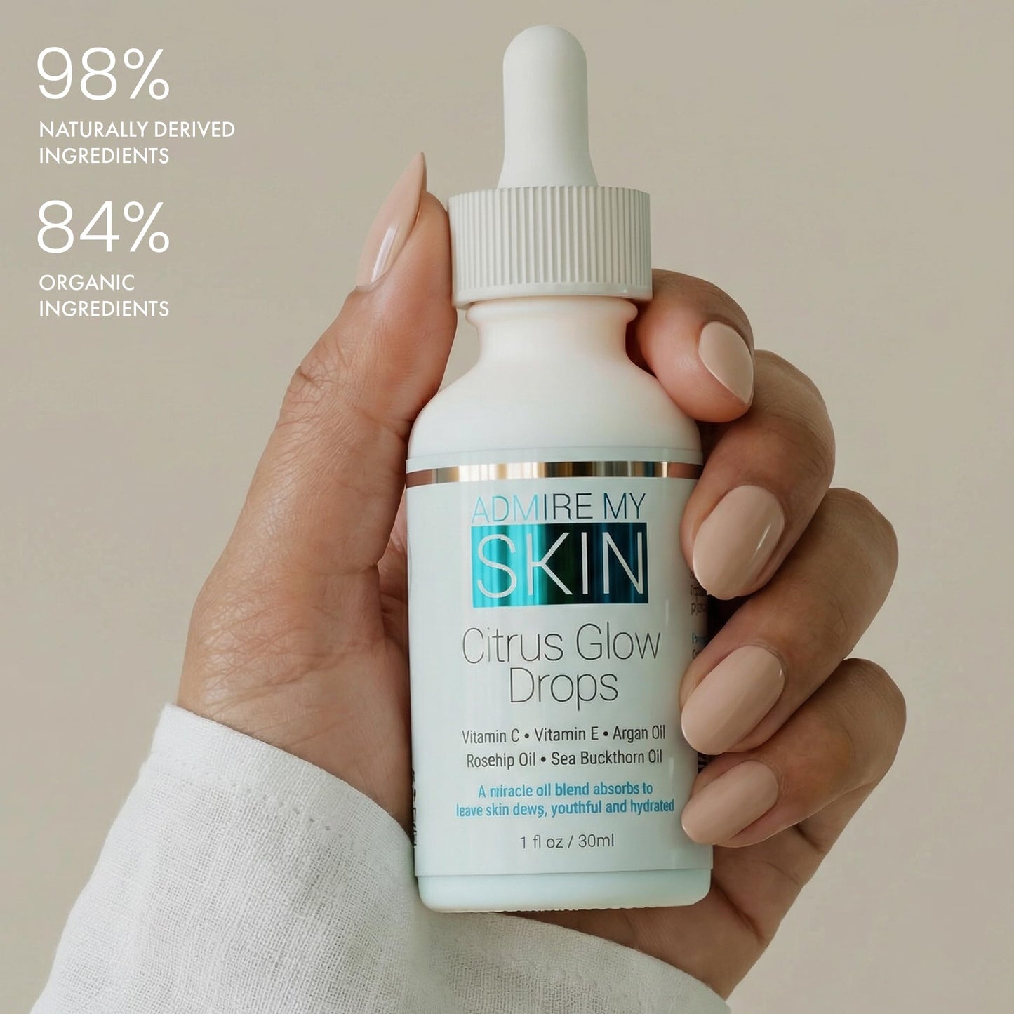 Admire My Skin Vitamin C Gua Sha Oil for Face - Organic Facial Oil for Glowing Skin with + Argan & Rosehip Oils - For a Dewy, Youthful Glow 1oz