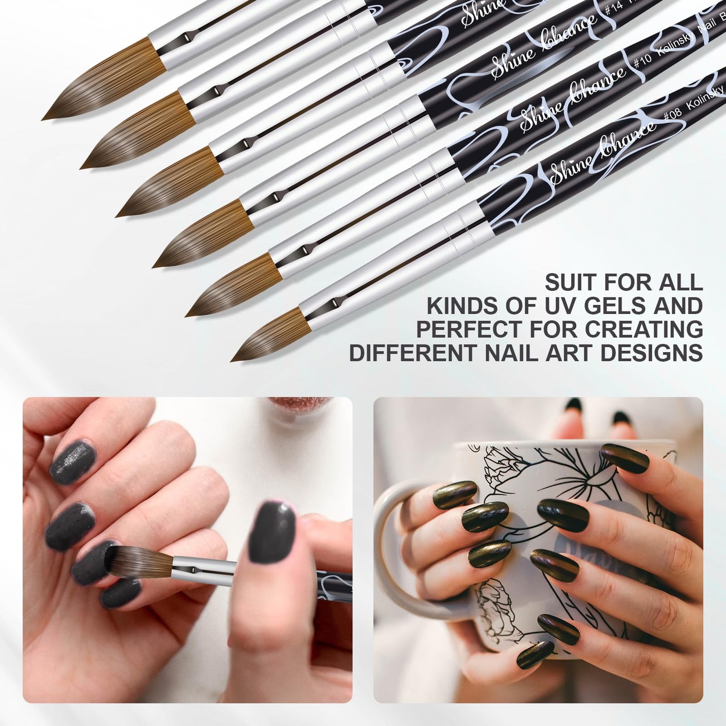 Acrylic Nail Art Brush Size 18, 100% Pure Kolinsky Hair Oval Nail Brush for Acrylic Application, Professional Nail Extension Manicure Tool Striping Nail Drawing Pen for DIY Home Salon