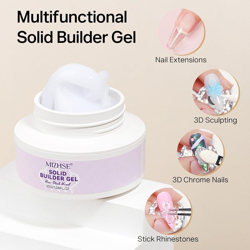 MIZHSE Solid Builder Nail Gel Kit - Clear White 3D Sculpting Gel with Nail Drill & UV Lamp for DIY Manicure
