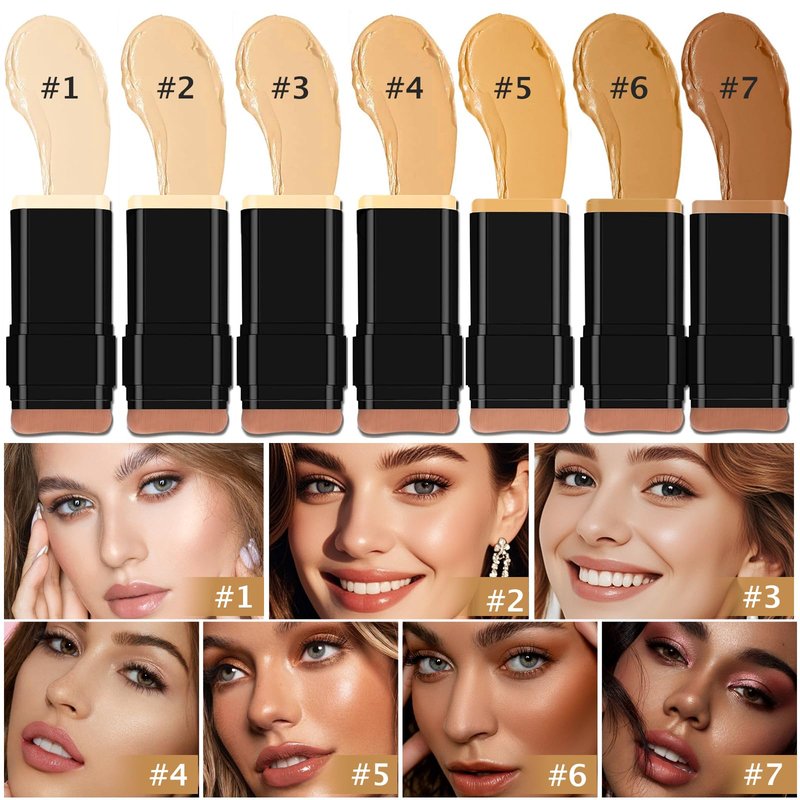 Zaidoc Foundation Stick, Dual-Ended with Brush, 2-in-1 Longwear & Waterproof, Natural Full Makeup Concealer Coverage for Dark Circles & Blemishes with Hydrating Olive & Camellia, 2.09 oz (03#)