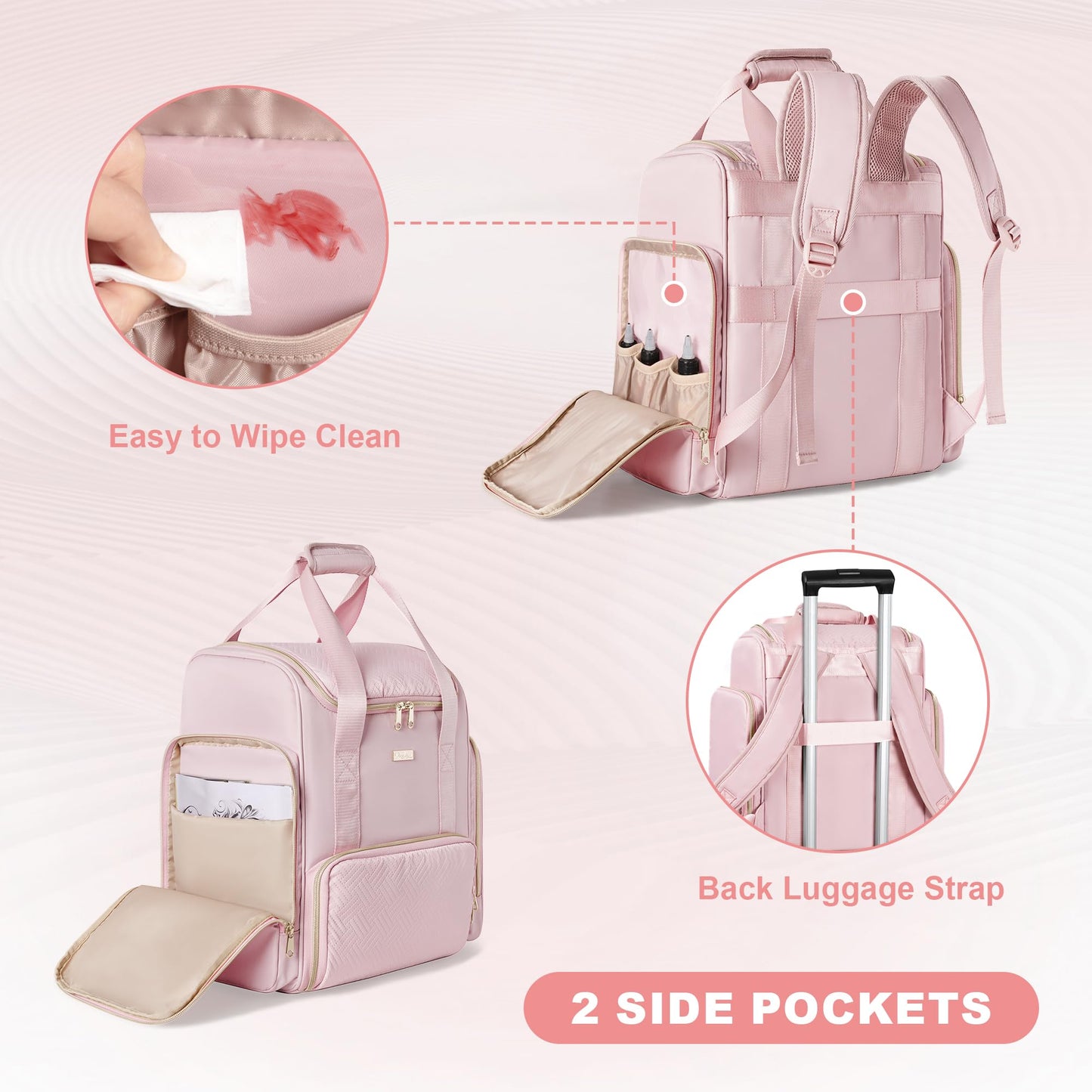 Prokva Tattoo Travel Case with 3 Cases, Tattoo Supplies Storage Organizer Backpack, Tattoo Stencil Printer Carrying Bag, Pink