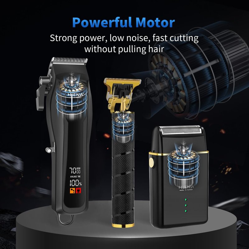 HIENA PRO Professional Hair Clipper Set for Men, Cordless Barber Clippers Set and Trimmer Kit, USB Rechargeable Electric Beard Trimmer Foil Shaver & Men's Facial Grooming Tool Kit, Gifts for Men
