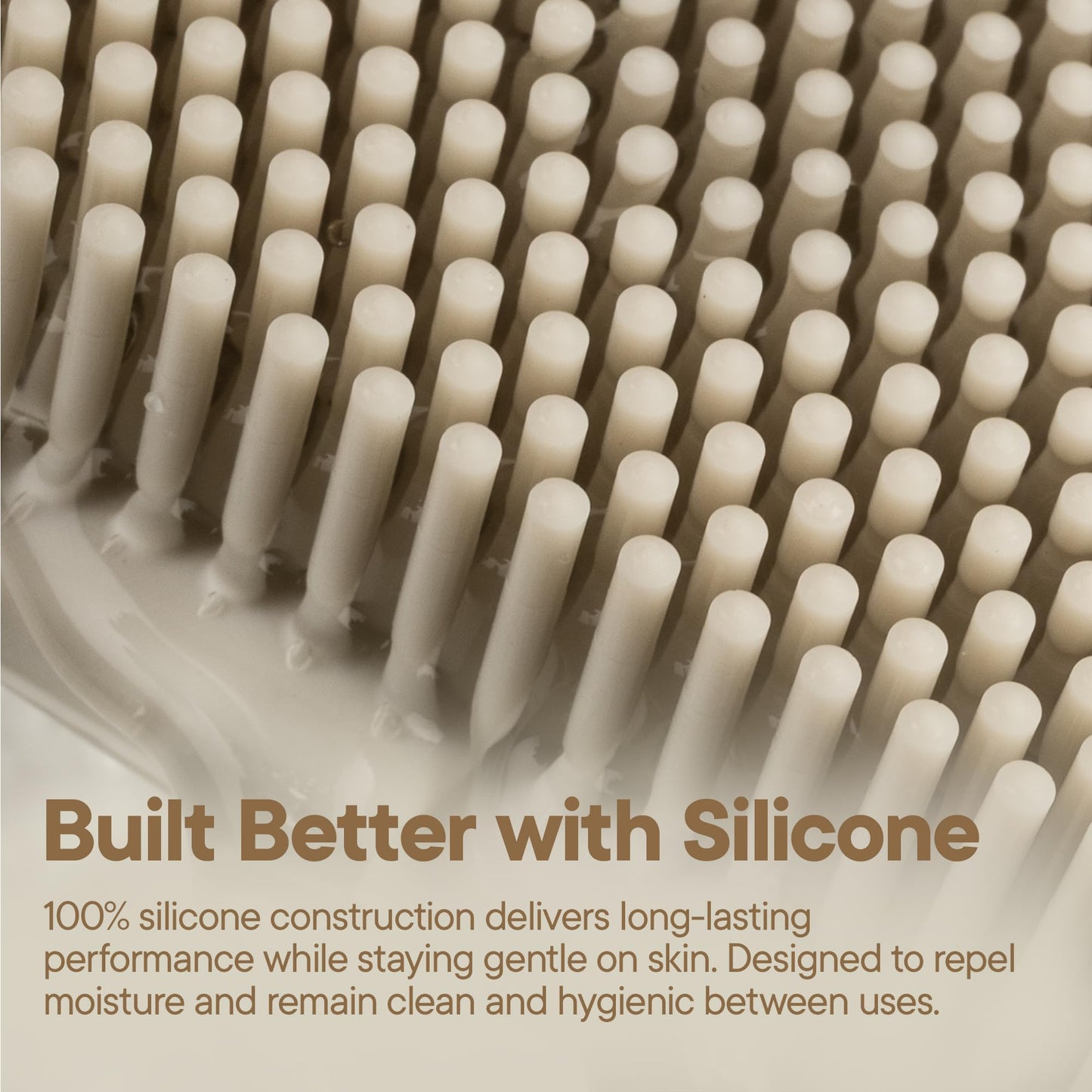 TOOLETRIES Silicone Back Scrubber for Shower, Exfoliating Body & Bath Brush, Long Ergonomic Handle, Non-Slip Grip for Hard-to-Reach Areas, Hygienic Silicone Bath Accessory for Men & Women - Sand