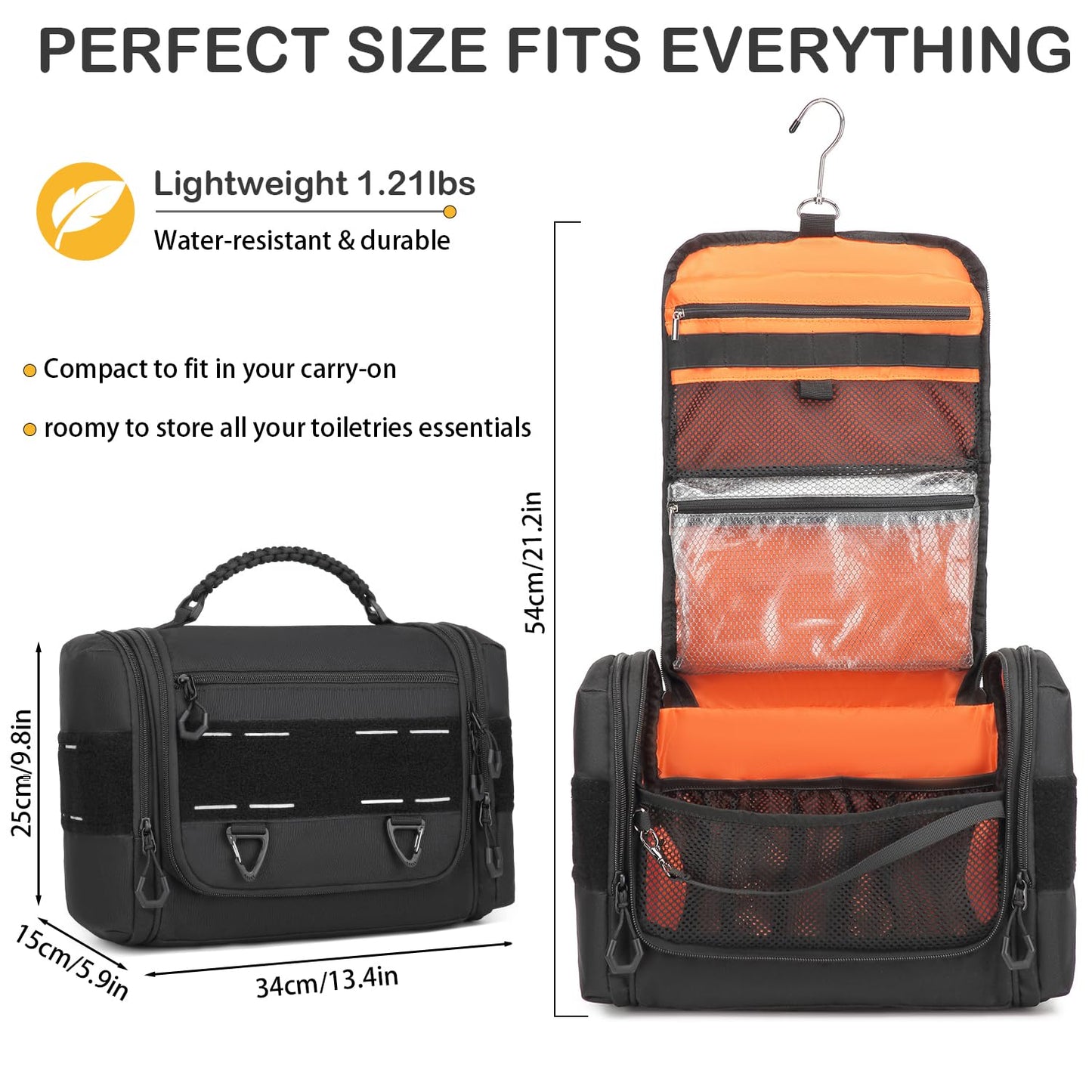BISKLNDN Tactical Toiletry Bag for Men, Hanging Dropp Kit Mens Toiletry Travel Bag for Toiletries, Traveling & Shaving Kit, Hygiene Bag Shower Bathroom Organizer with Handle & Swivel Hook, Black