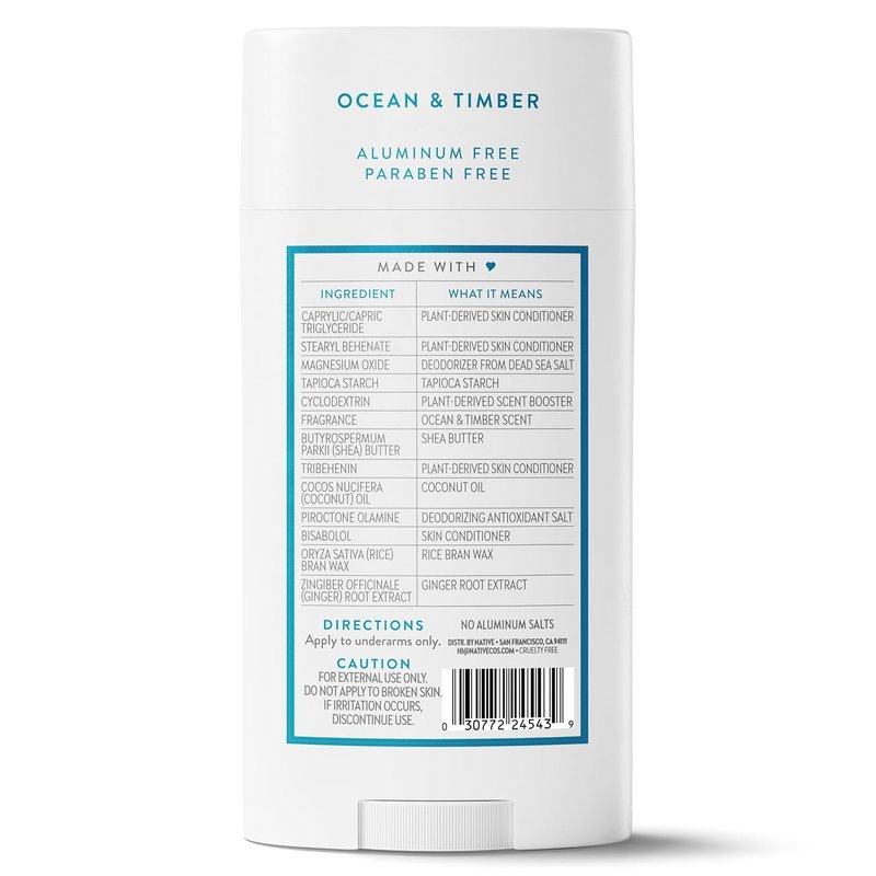 Native Aluminum Free Deodorant - Ocean & Timber Scent | 72-Hour Odor Control, 3.1 oz for Men & Women