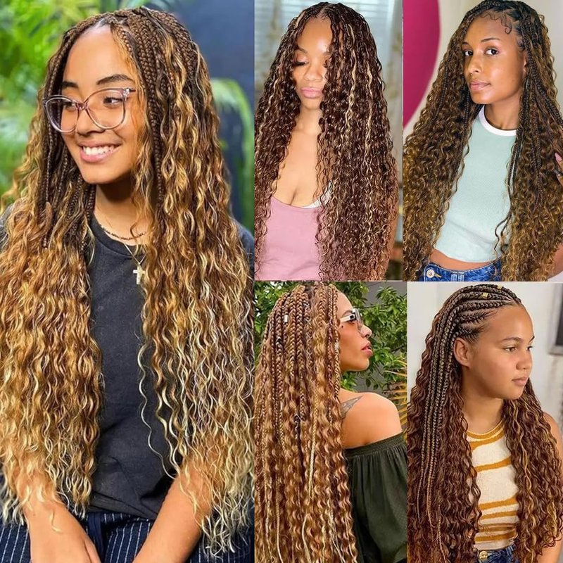 Human Braiding Hair For Boho Braids 100g 2 Bundles 18 Inch Deep Wave Bulk Human Braiding Hair 100 Percent Unprocessed Virgin Hair Highlight 4/27 Wet and Wavy No Weft Boho Knotless Braid
