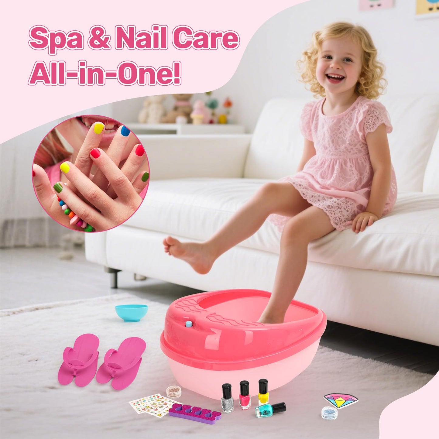 Kids Foot Spa Kit - Kids Spa Day Kit for Girls 4-12 Years. - Pedicure Foot Spa, Girls Spa Set Nails Art Salon Girl Stuff - Parties & Christmas Birthday Gifts for 7 8 9 10-12 Year Old Girl Gifts