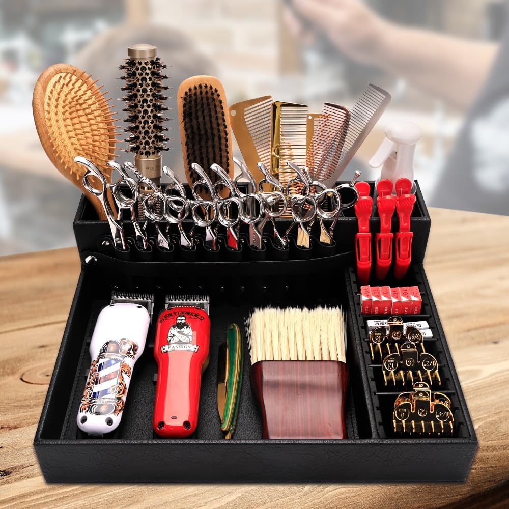 Hairdressing Tool Holder - Multifunctional PU Leather Barber Storage Box | Large Scissors & Accessories Case