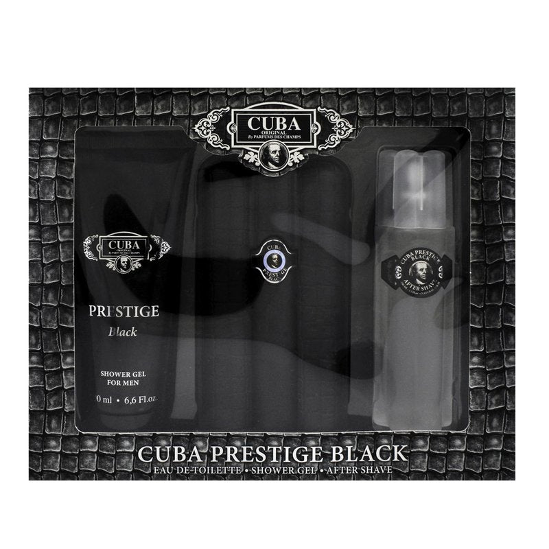 Cuba Prestige Black by Cuba for Men - 3 Pc Gift Set 3oz EDT Spray, 6.6oz Shower Gel, 3.3oz After Shave