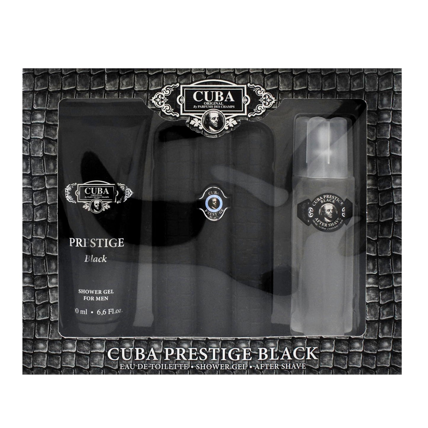 Cuba Prestige Black by Cuba for Men - 3 Pc Gift Set 3oz EDT Spray, 6.6oz Shower Gel, 3.3oz After Shave