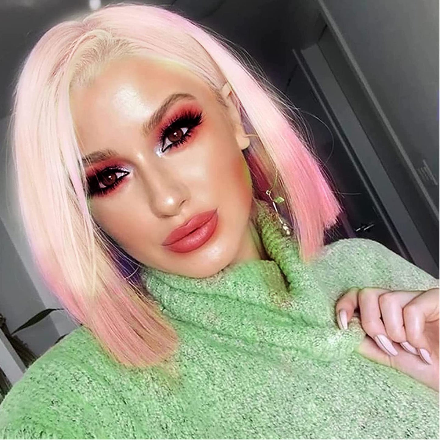 AFBeauty Pink Blonde Short Wigs for Black Women Rainbow Bob Lace Front Wig Handmade Lace Frontal Pastel Real hair Wigs Glueless Synthetic Heat Resistant Cosplay Makeup Daily Ladies Drag Anime 14 Inch