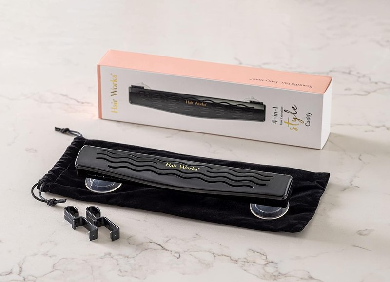 4-in-1 Hair Extension Holder Caddy - Securely Store & Style Extensions | Black