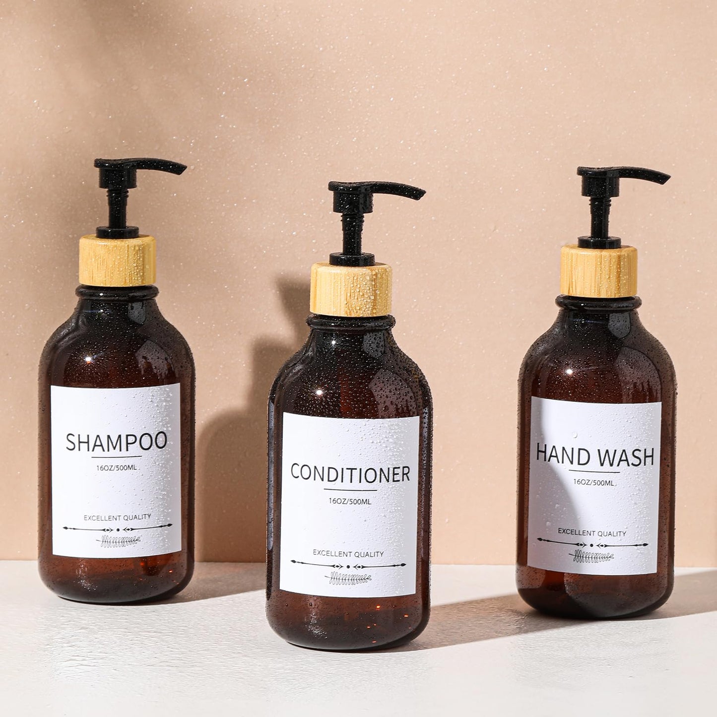 Shampoo and Conditioner Dispenser, 5Pack Refillable Dispenser Bottles,16.9oz Pump Bottles, Amber Shampoo Containers for Shower