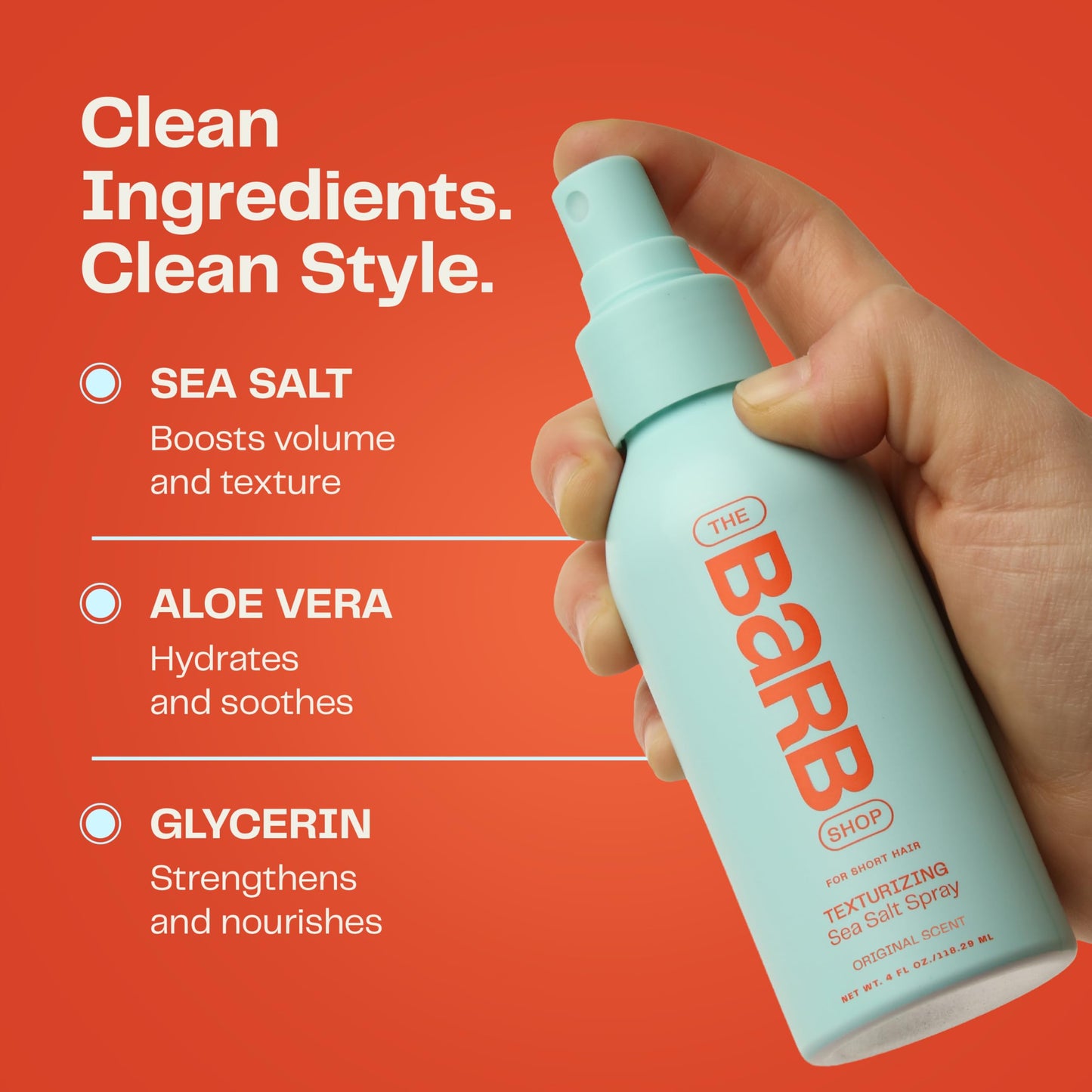 Barb Sea Salt Spray for Hair - Texturizing Beach Wave Spray for Thin and Thick Hair - Soft Matte Finish, Light Hold - Original Scent - 4 oz
