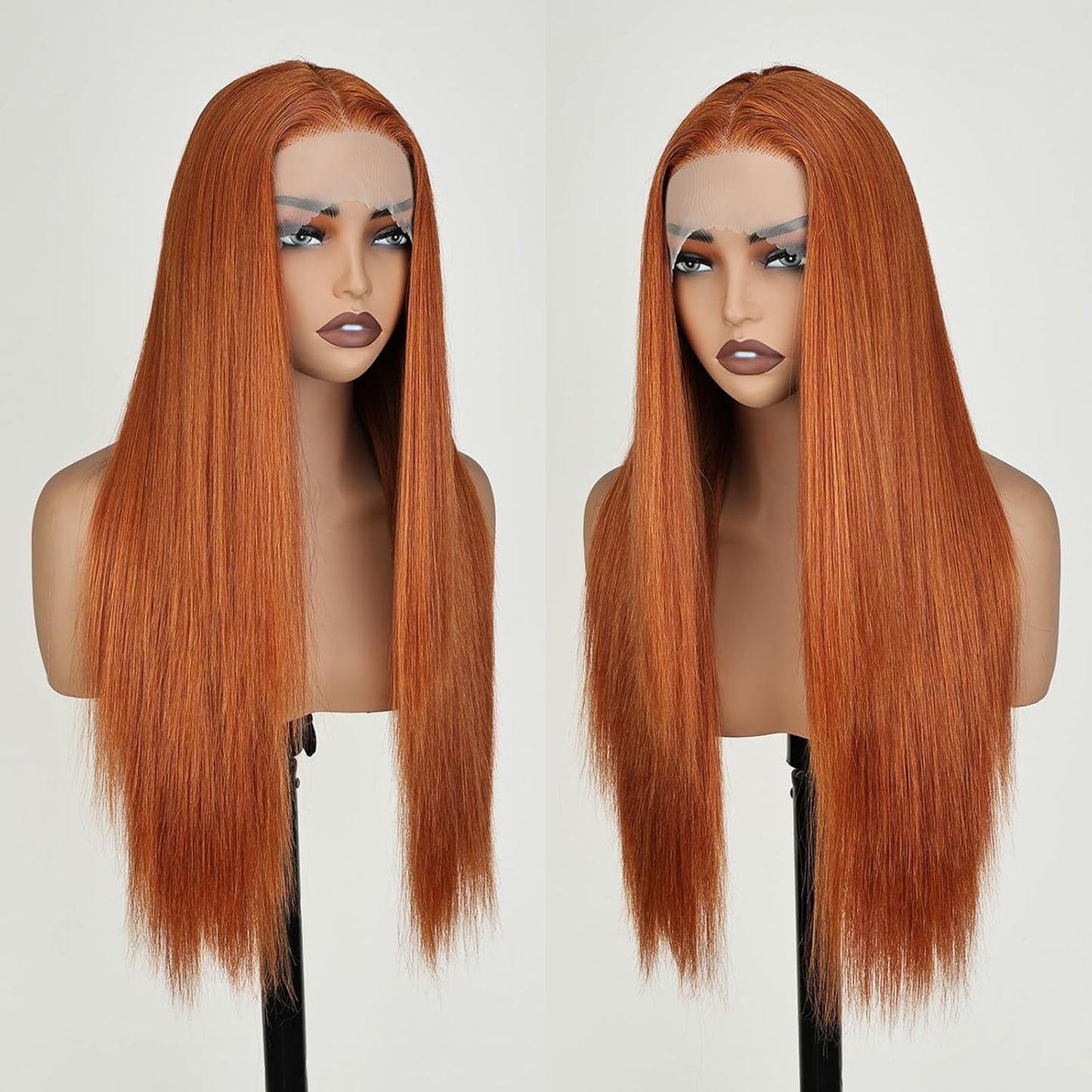 X-TRESS Ginger Orange 26" Straight Lace Front Wig - Synthetic, Pre-Plucked, Glueless for Women