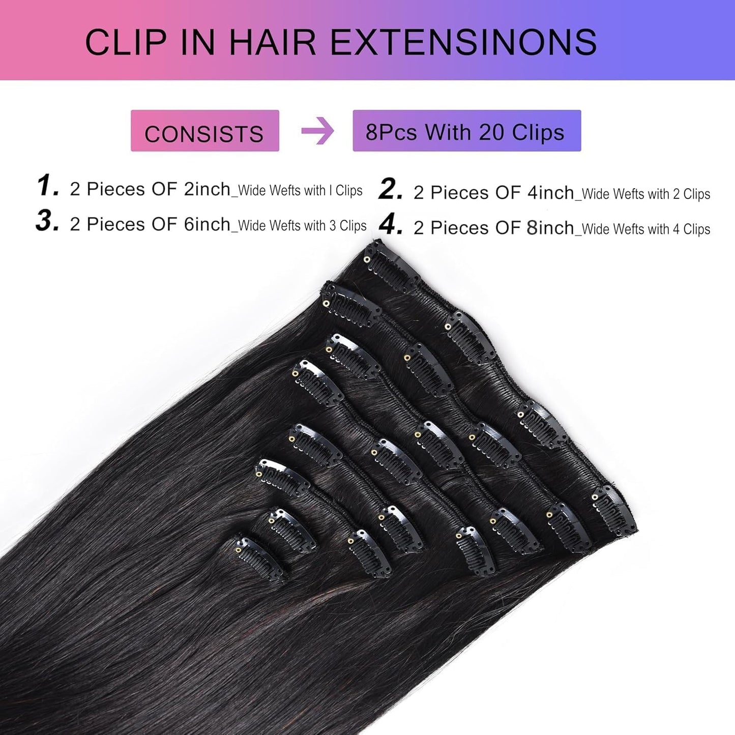 MEYOFUN Dark Brown Clip in Hair Extensions, 14 Inch 75g, 2 Dark Brown Hair Extensions Real Human Hair, Invisible Seamless Remy Human Hair Clip Extensions for Women 8pcs Per Set with Double Weft