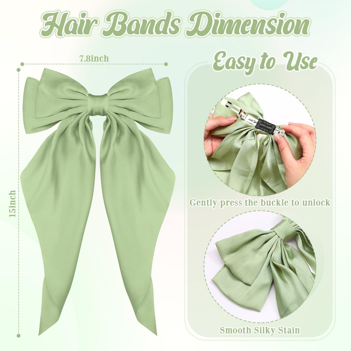 Mimorou 25 Pcs Satin Hair Bows Bulk Silky Big Hair Bows for Women Oversized Long Tail Ribbons Large Knot Clips Barrettes for Holiday Gifts(Plain)