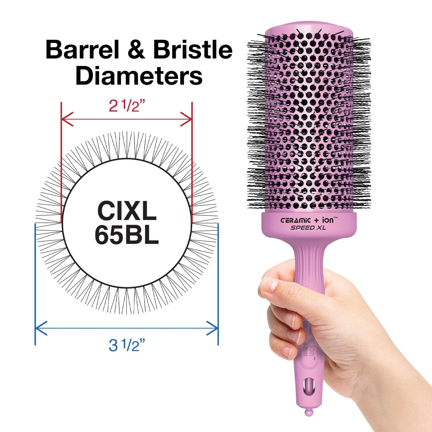 Olivia Garden Ceramic + Ion Speed XL - Extra-Long Round Thermal Hair Brush - Not Electrical - Professional Blowout Brush for Normal to Thick Hair - 4 1/4" - Diameter Barrel - 715-CIXL65BL