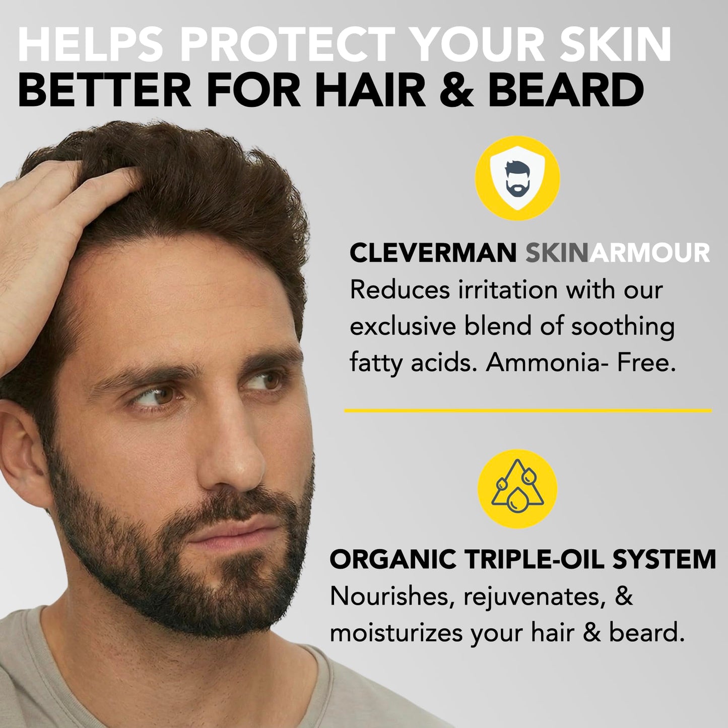 2X Reusable Hair & Beard Dye for Men – Dark Brown 3.1 | Up to 10 Uses, 7 Minutes | Natural Gray Coverage, No-Drip Cream with SkinArmour® – Cleverman