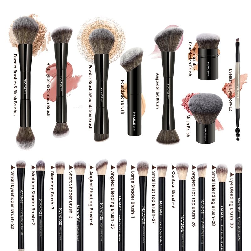 20 PCS Makeup Brush Set - Double-Ended Kabuki & Foundation Brushes | Blending Tools with Bag (Black)