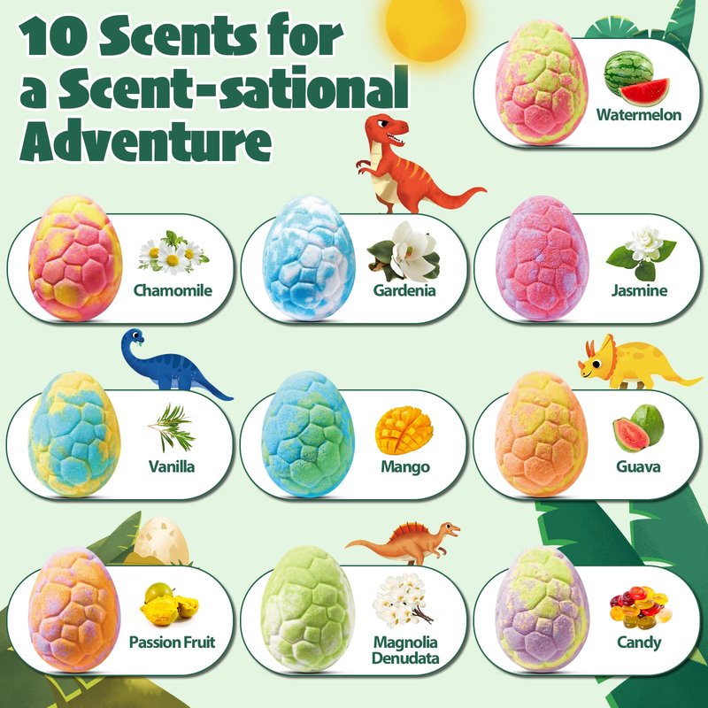 Dinosaur Bath Bombs for Kids with Surprise Inside, 20 Pack Natural Dino Egg Bath Bombs with Exclusive Carnivorous & Herbivorous Dinosaur Toys, Easter Basket Stuffers Easter Gifts for Boys, Girls