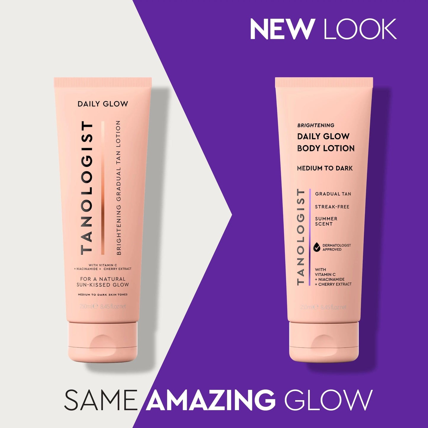 Tanologist Brightening Daily Glow Body Lotion, Medium/Dark, Gradual Tanning Lotion, No Fake Tan Smell, Streak-Free & Natural-Looking Self Tanner, Vegan, 8.45 fl. oz/250 ml Tube