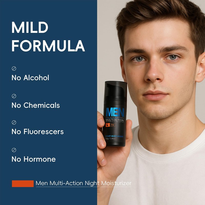 MIESCHER Men Hydrating Night Cream, Daily Moisturizer with Collagen & Retinol, Oil Control, Firm & Lift Hydrating Cream for Face & Body, Reduce Fine Lines, Strengthen Skin Barrier, 1.06 oz.