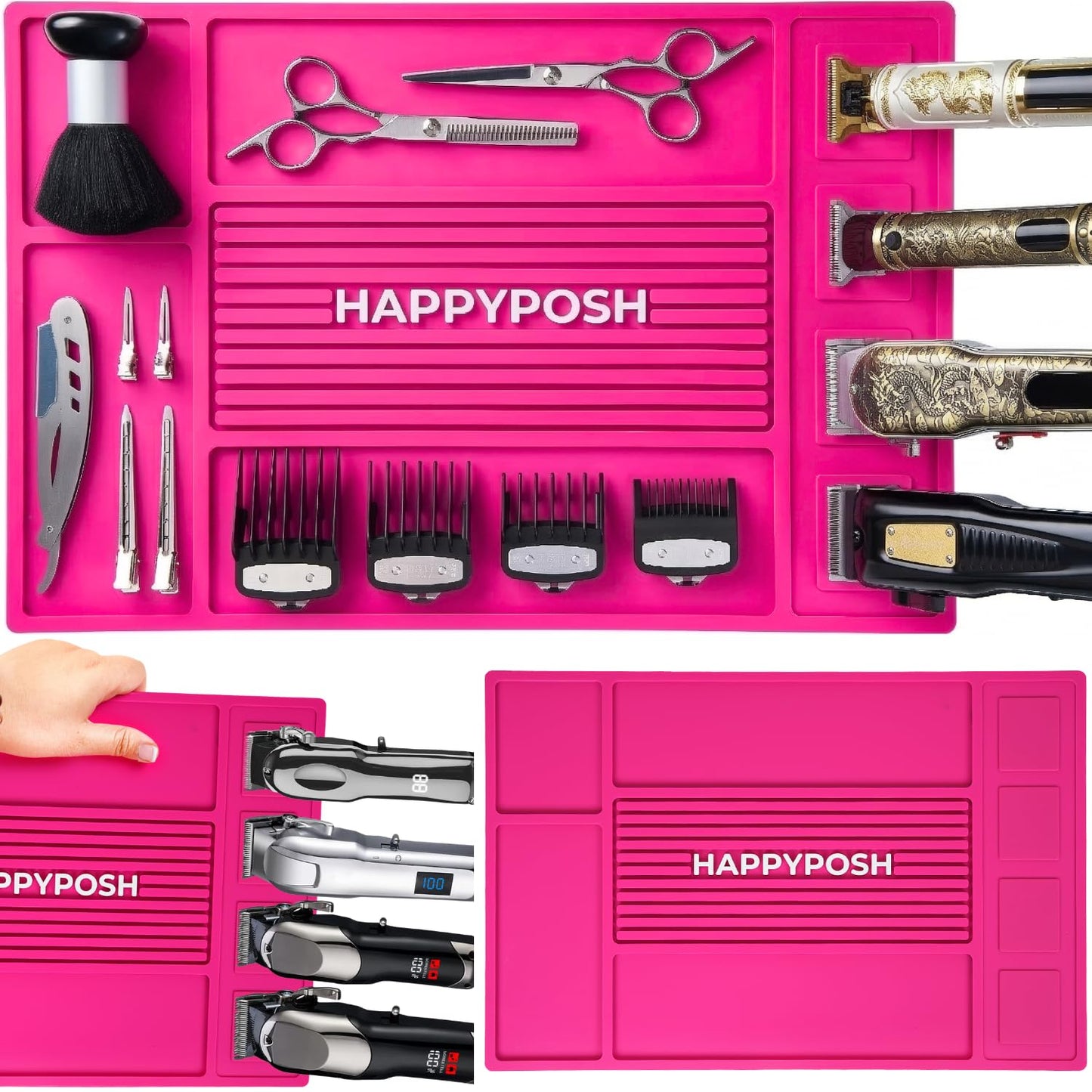 Magnetic Barber Mat, Magnetic Barber Mats For Clippers and Supplies, Barbershop Pad for Station, Beauty Salon Table Matt, Barbering Tool Organizer for Pro Hairstylist, Pink