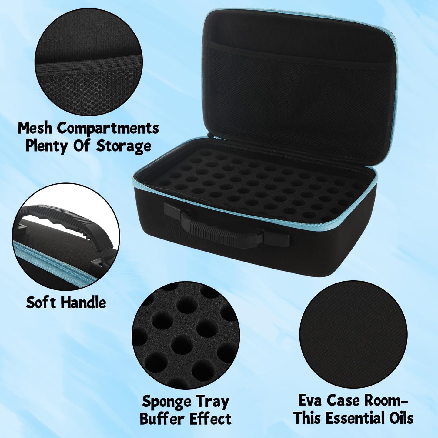 STARVAST 120 Bottle EVA Essential Oil Storage Holder Organizer Carrying Case, Hard Shell Essential Oil Bag with Foam Insert and Carrying Handle Holds 5-15ml Bottles, Double-layer foam