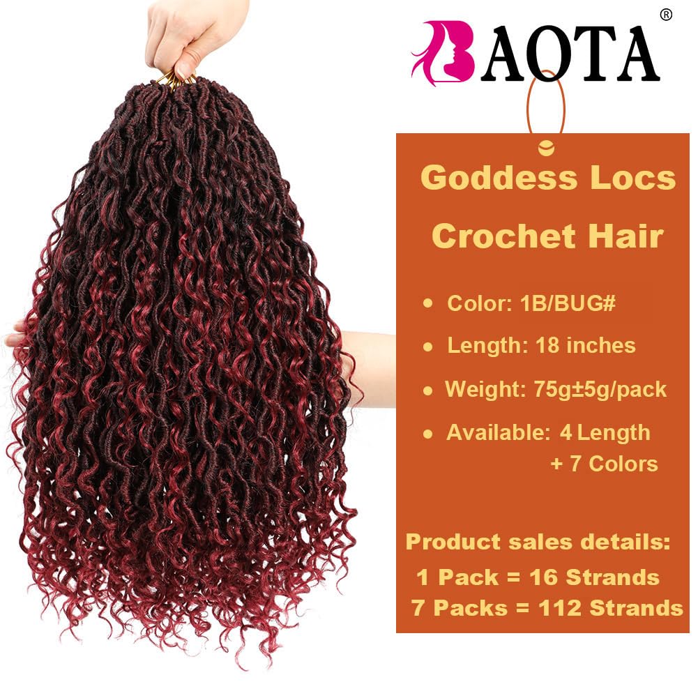 Goddess Locs Crochet Hair 12 Inch 7 Packs River Locs Faux Locs Crochet Hair for Women Pre Looped Crochet Braids with Curly Hair Soft Locs (1B/BUG#)