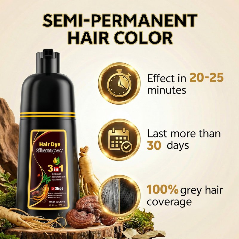 JUANCHI Dark Brown Hair Dye Shampoo 3 in1, Dark Brown Shampoo Hair Dye for Gray Coverage, Hair Color for Women Men, Herbal Formula, Lasts 30 Days, 500ml (16.90 oz)