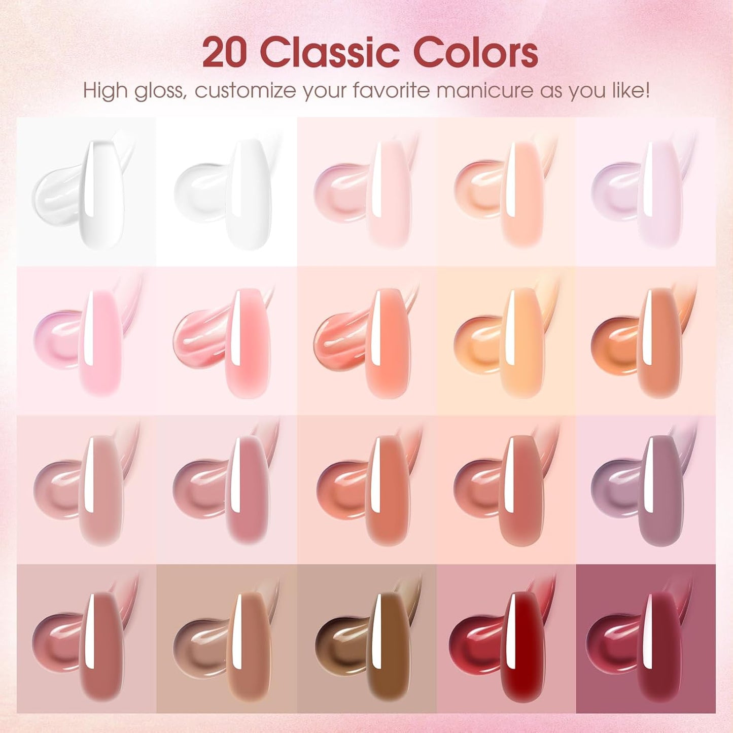 Poly Nail Gel Kit - 20 Colors & 76 Accessories | Clear Nude Starter Kit with Mini UV Lamp