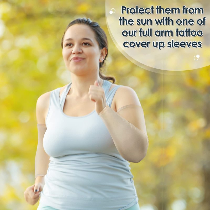 Crowye 8 Pieces Plus Size Full Arm Sleeves Tattoo Cover up Cooling UV Sun Protection Tattoo Arm Sleeve Compression Covers(Black, Beige)