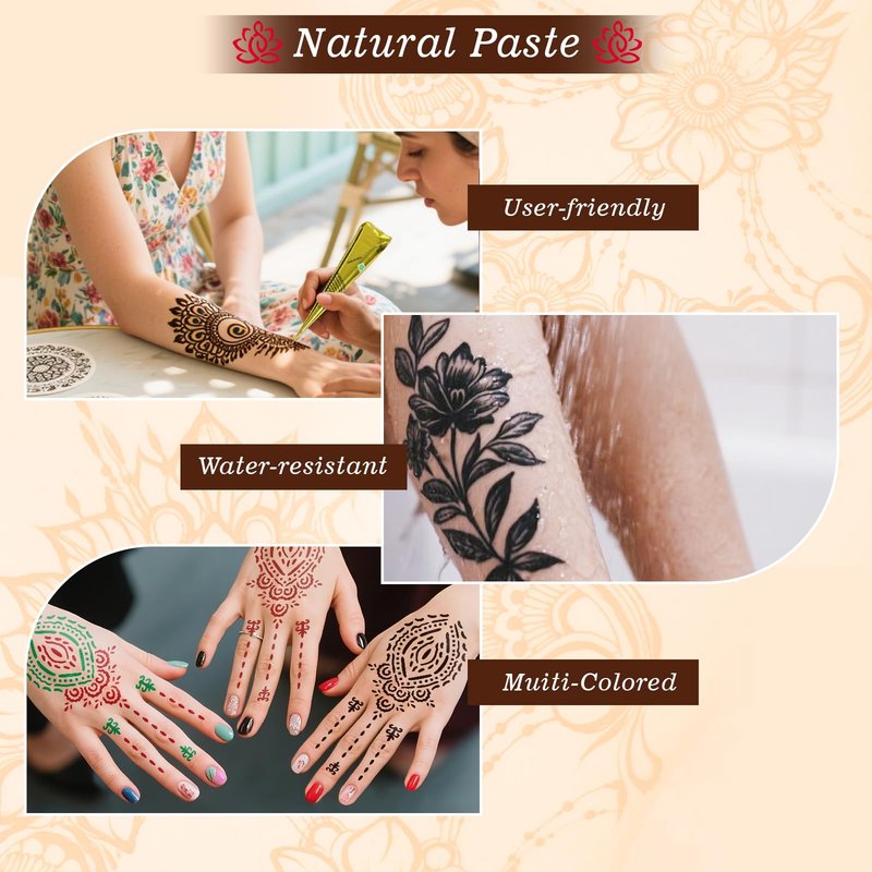 Temporary Tattoo Stencils Kit - 4 Pcs Tattoo Cones 3 Colors Ink (Brown,2* Black,Maroon) |Tattoo Stencils Kit Includes Reusable Stencils, & Gloves | DIY Body Art for Kids & Adults Party Gifts