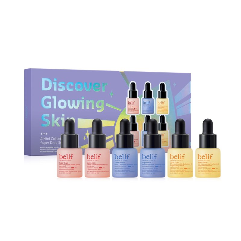 belif Discover Glowing Skin Trial Kit: Firming, Hydrating, Vitamin C Serum, Hyaluronic Acid, 5% Niacinamide, Retinol, Korean Skin Care, Gift for Mom