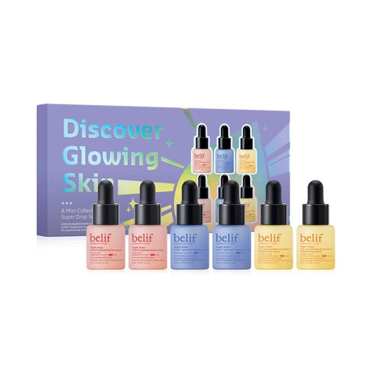 belif Discover Glowing Skin Trial Kit: Firming, Hydrating, Vitamin C Serum, Hyaluronic Acid, 5% Niacinamide, Retinol, Korean Skin Care, Gift for Mom