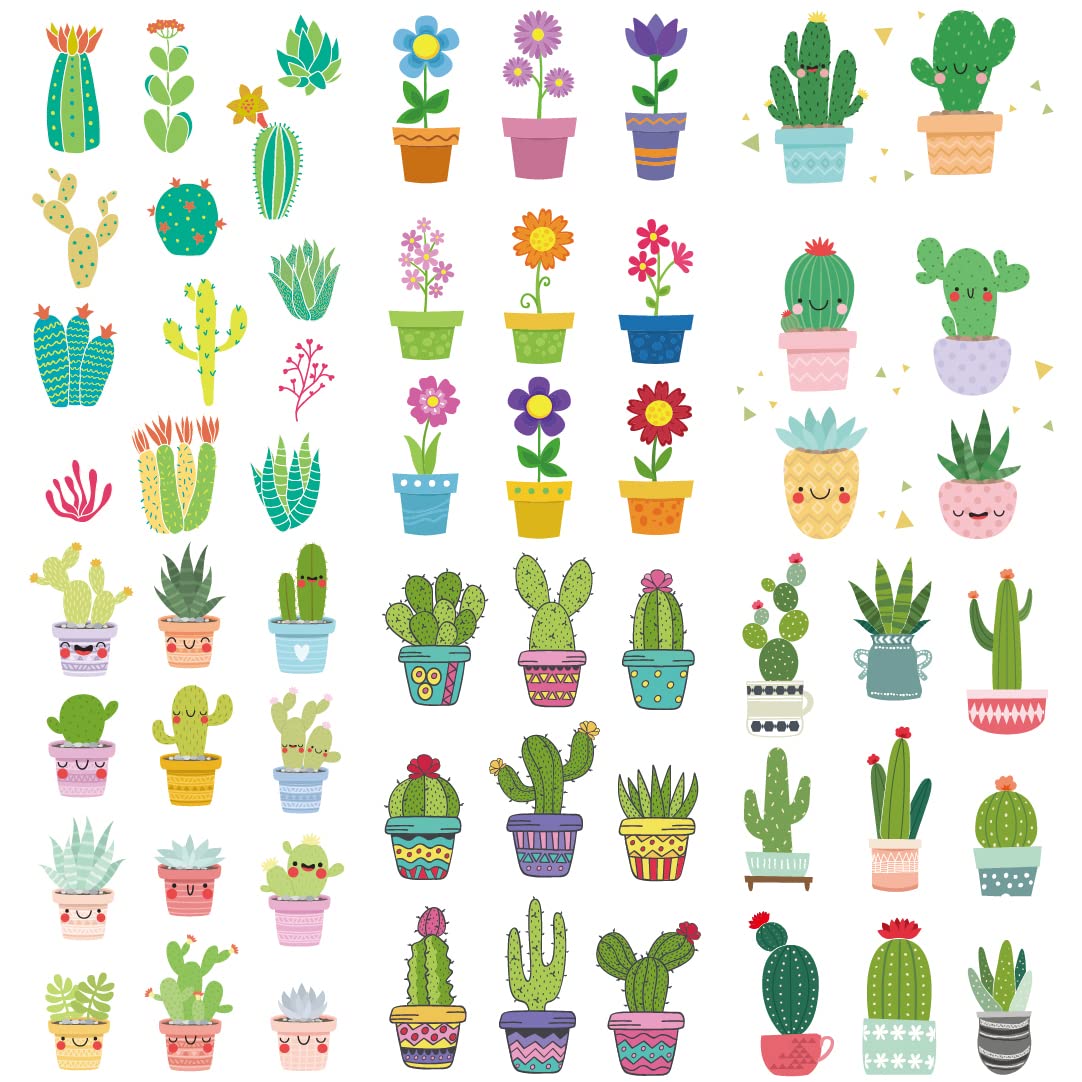 Oottati 6 sheets Waterproof Temporary Tattoo Stickers for Kids Children Cute Finger Wrist Cactus Potted Flower for Grils Boys