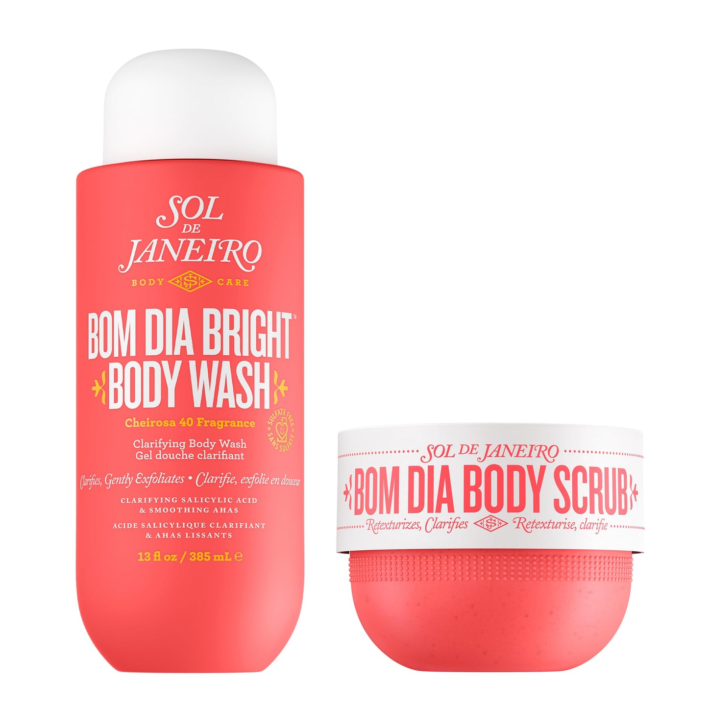 Sol de Janeiro Visibly Brightening and Smoothing Bom Dia AHA Body Scrub and Body Wash Duo, Amazon Exclusive