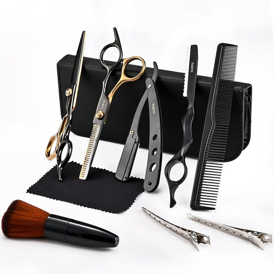 Barber Hair Cutting Scissors Set, Fozirut Professional Haircut Scissors Thinning Shears Straight Edge Razor Barber Accessories Hair Trimming Kit, Hairdresser Tools Haircutting Shears Pro for Men Women