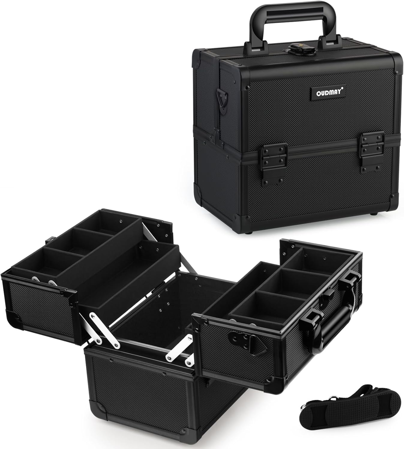 Professional Portable Aluminum Makeup Case - Secure Cosmetics Storage Box with 2 Decks | Black Diamond