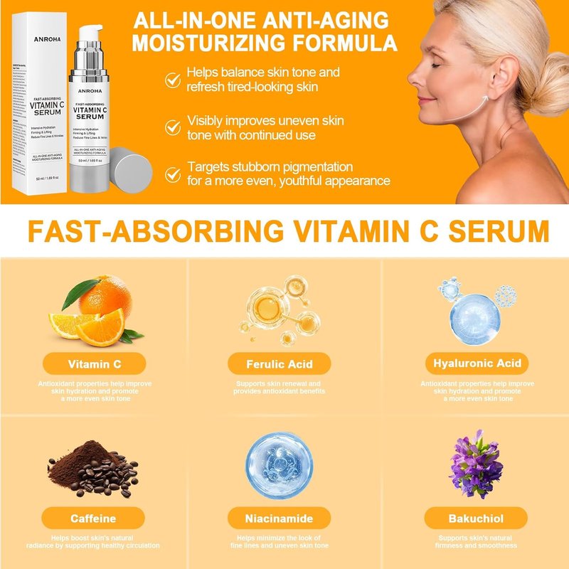 Vitamin C Serum for Mature Skin - Hydrates, Firms & Lifts | Anti-Aging Formula 1.69 fl oz