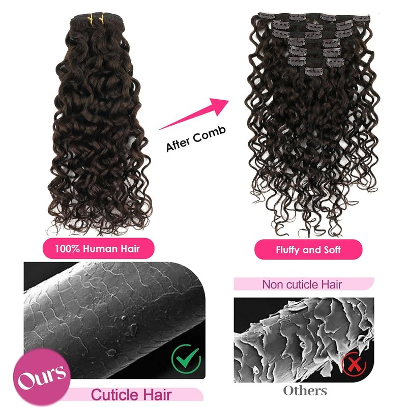 Natural Wavy Clip-In Hair Extensions - Remy Human Hair, Dark Brown | 18 Inch, 120g, Double Weft