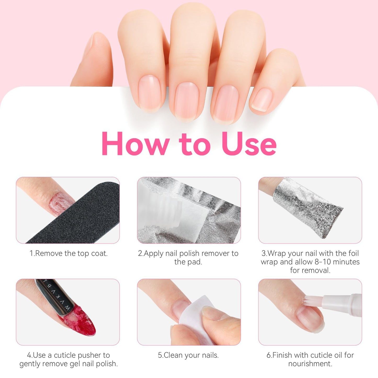 Makartt Nail Foil Wraps, 100PCS Soak Off Foils with Pre-Attached Larger Lint-Free Cotton Pads for Removing Gel Polish, Acrylic, Dip Powder, Builder Gel & Nail Glue