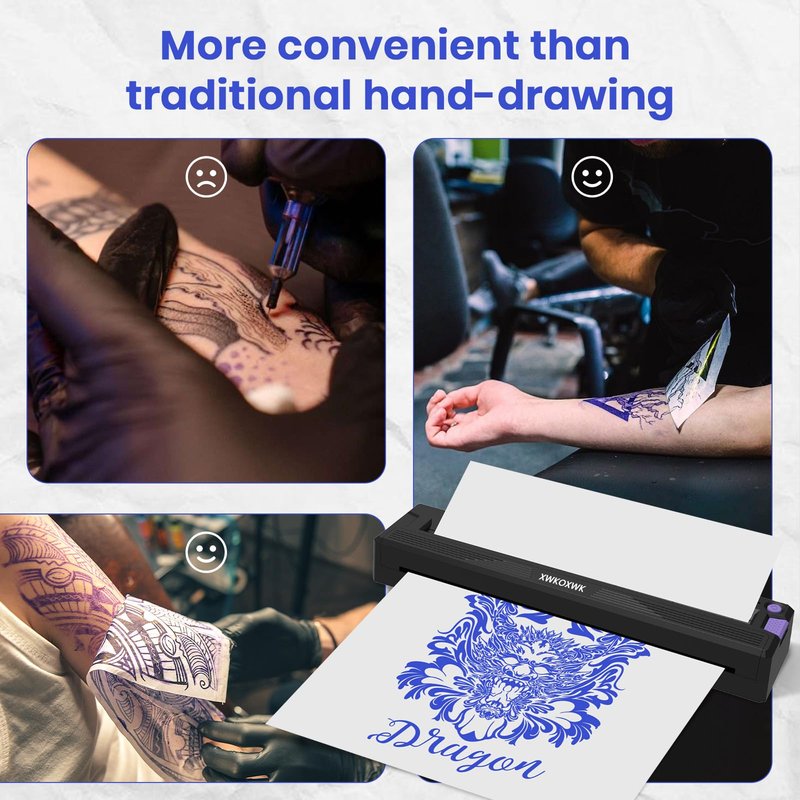 Tattoo Stencil Printer Machine for Tattoo Artists&Beginners,Newly Upgraded,with 3pcs Tattoo Transfer Paper,Compatible with Phone/Pc&Pad,Portable Thermal Inkless Bluetooth Wireless Printer