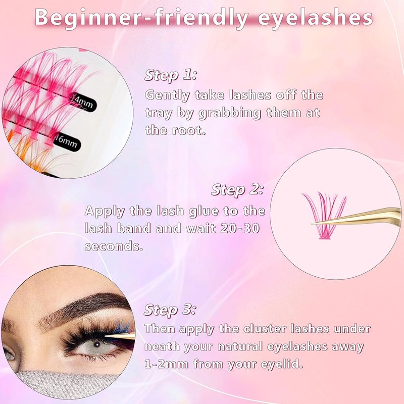 Colored Lash Clusters - DIY Anime Eyelash Extension Kit | 6 Vibrant Colors, 14/16mm D Curl, 240pcs
