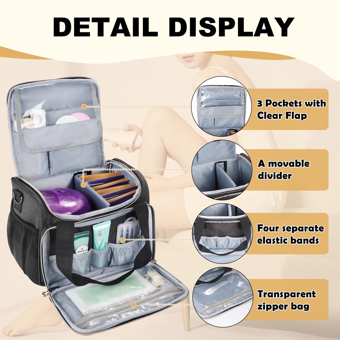 POCDUORG Universal Waxing Kit Carry Bag Compatible with Tress Wellness - Portable Organizer for Wax Warmer, Wax Beans, Pre & After Wax Sprays, and Accessories - Only Bag (Elegant Grey)