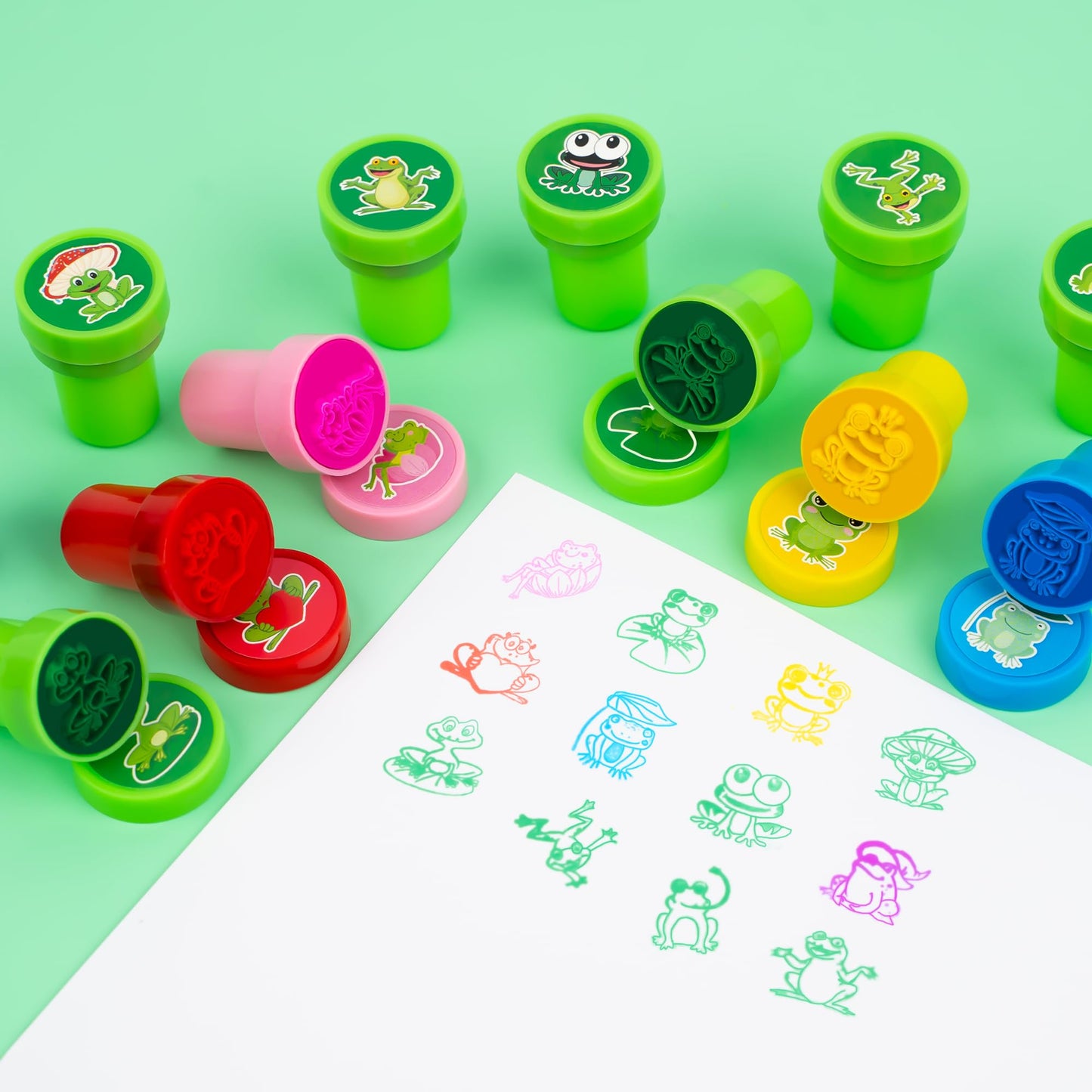 36PCS Frog Party Favors - 24PCS Pre-Cut Temporary Tattoos & 12PCS Stamps - Ideal Animal Frog Princess Themed Birthday Card Decorations Supplies Goodie Bag Cute Rewards for Boys Girls Classroom Gifts