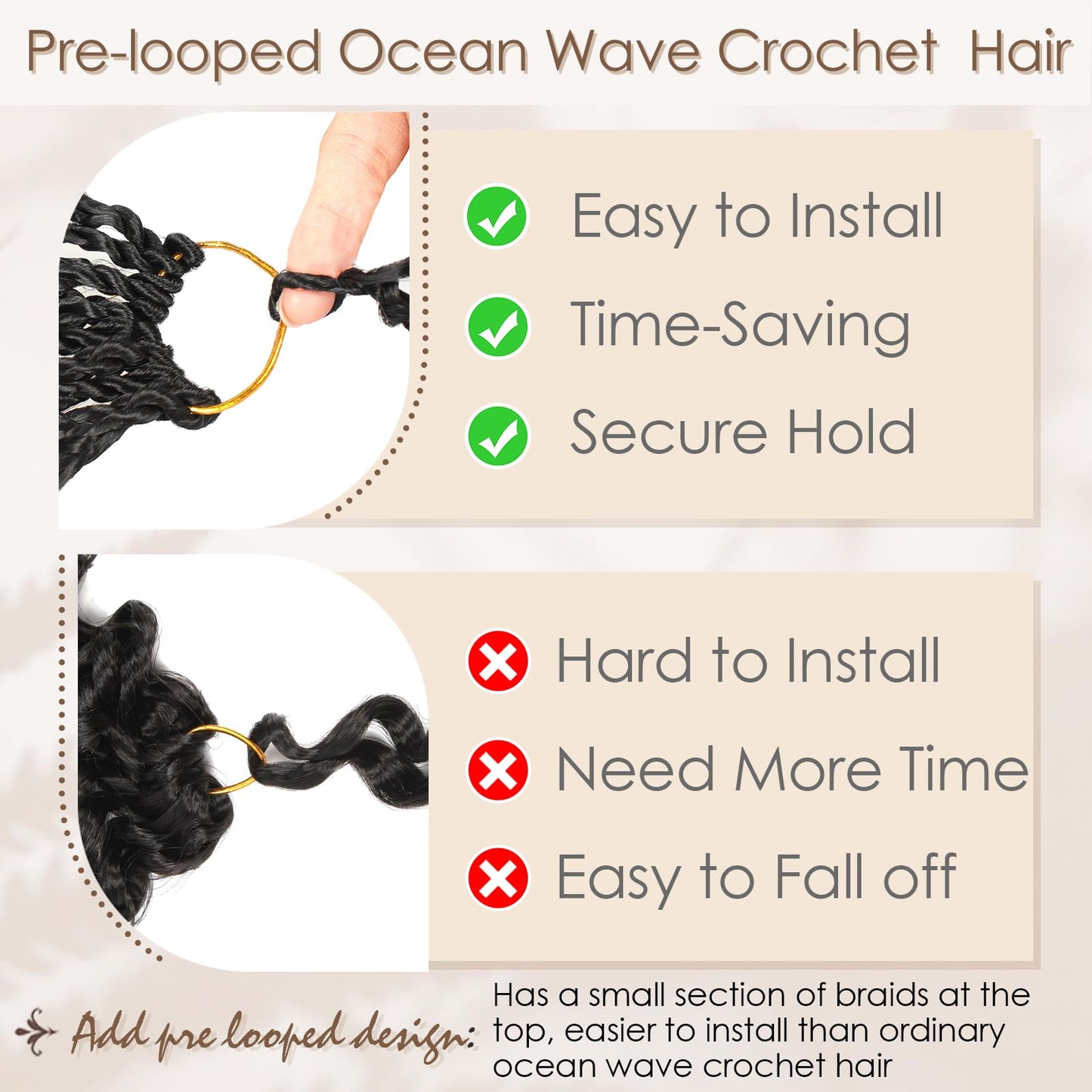 Toniola Pre Looped Ocean Wave Crochet Hair 14 Inch 8 Packs Black Boho Ocean Deep Water Wave Beach Curl Braiding Hair Pre Twisted Synthetic Short Wavy Curly Crochet Hair for Women(14inch 1B)