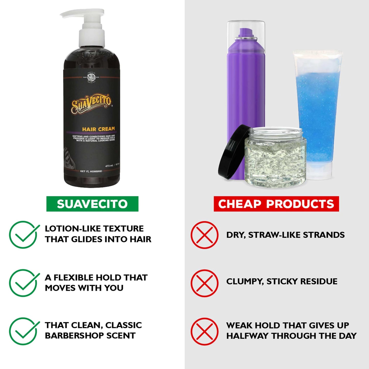 Suavecito Hair Cream Pump Bottle Medium Shine All Day Light Hold (16 oz)