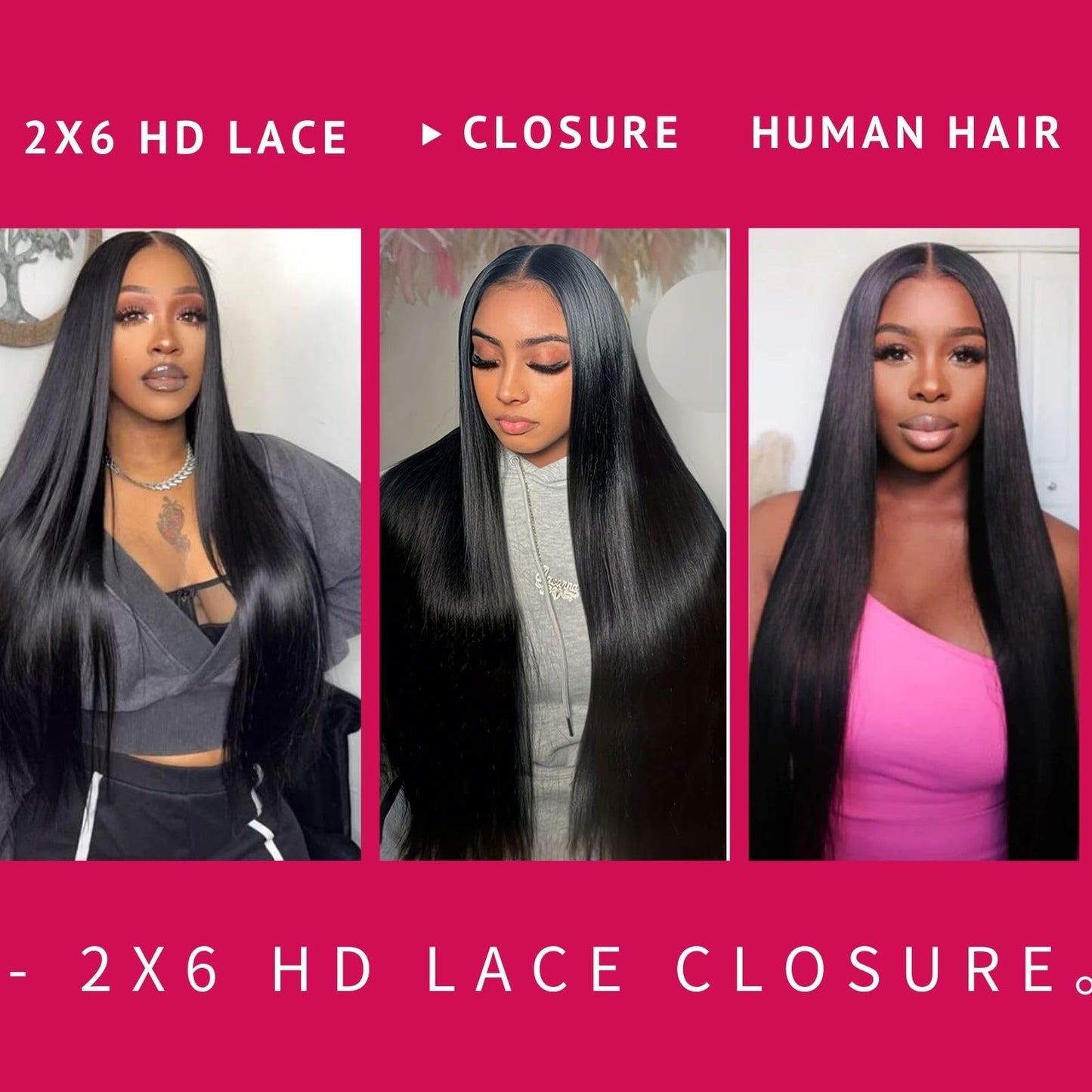 2x6 Frontal Hd Lace Closure Human Hair Middle part Invisible Skinlike Hd Lace, Bleached Knot Pre-Plucked 2 by 6 Lace Frontal Closure, 16 Inch Straight Human Hair Closure With Baby Hair Natural black